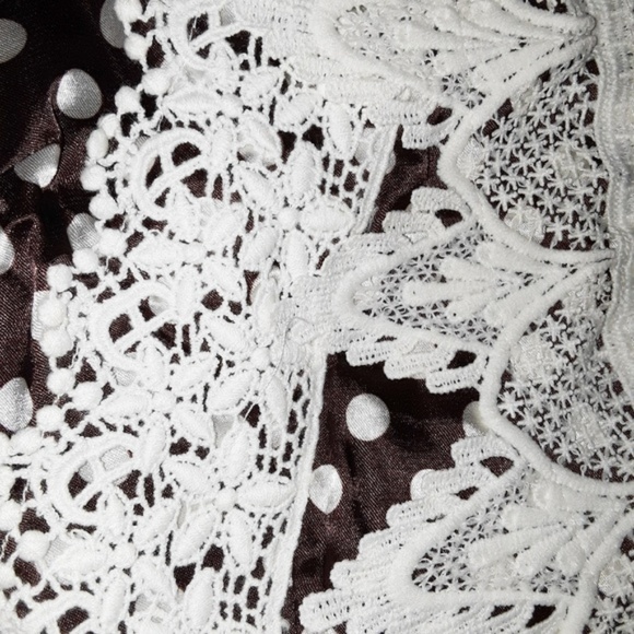 PinUp Satin Brown White Polka Dot Rockabilly Dress - Picture 6 of 8